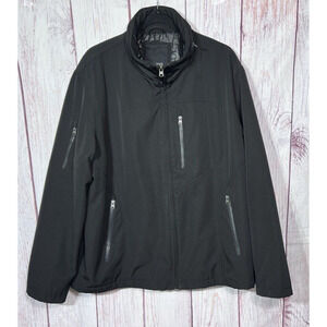 Tahari Men’s Softshell Casual Jacket Hooded Black Zipped Pockets Size L